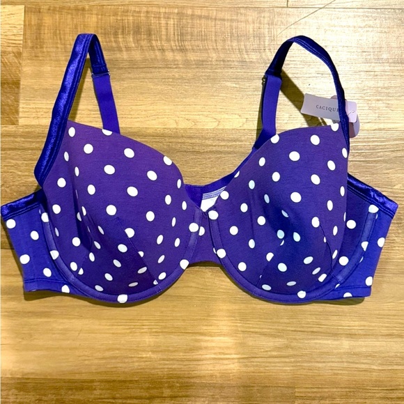 Cacique Bra Purple and White Polka Dots 44D New With Tags - Picture 4 of 5